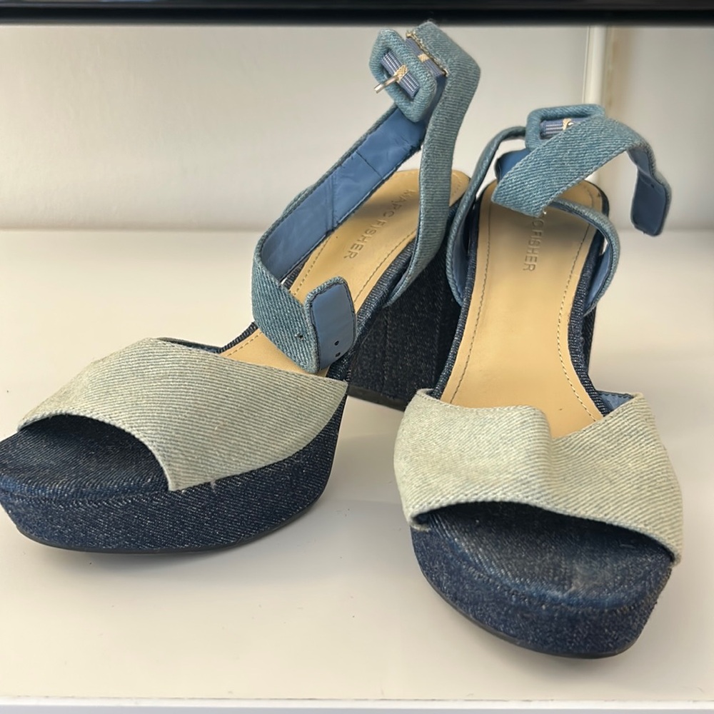 Marc fisher denim heeled sandal